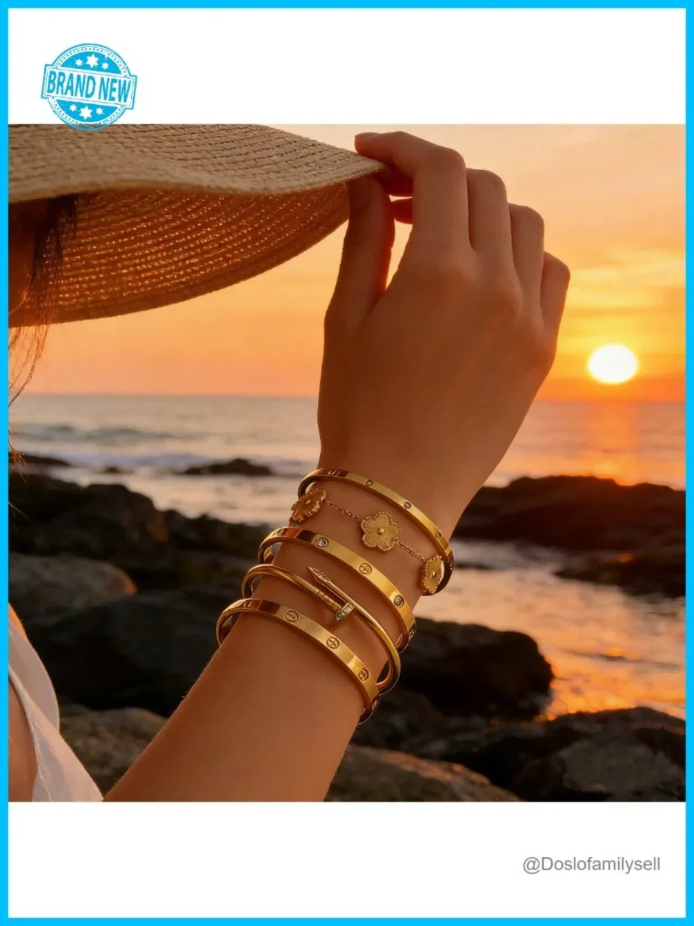 5pcs Bracelets Set Stackable Bangle 18K Gold Plated Hypoallergenic Cuff